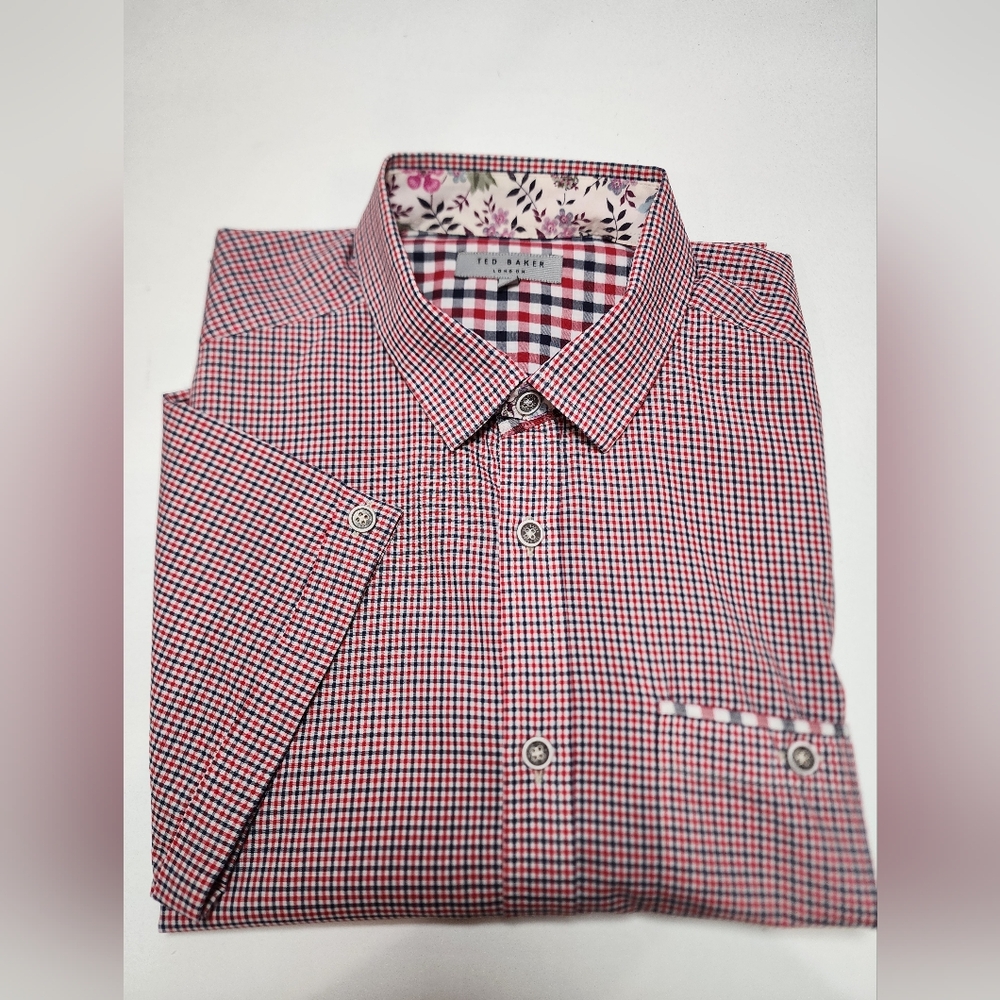 Ted Baker Red and Blue Casual Button Down Shirt